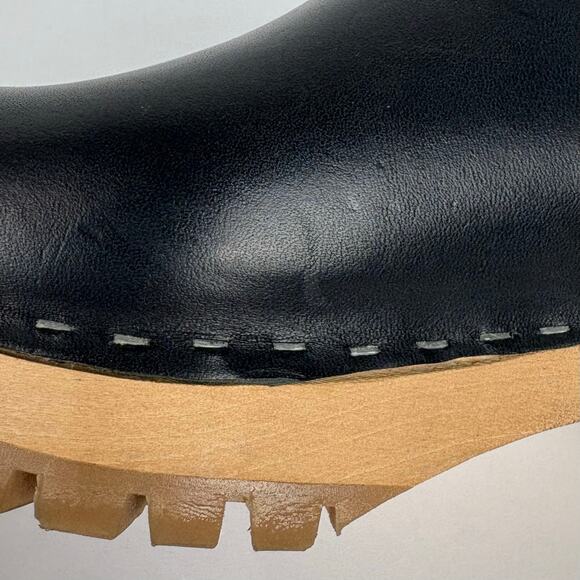 Swedish Hasbeens Ann Low Sandals Mules Clogs Black Leather Wooden Sole Size 41 - Picture 12 of 13